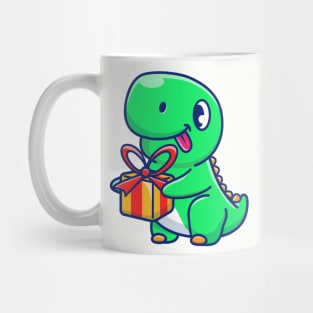 Cute Dinosaur Holding Gift Cartoon Mug